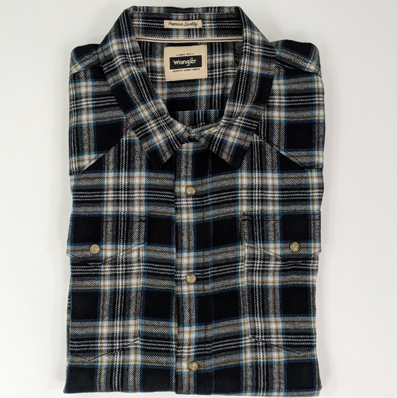Wrangler Flannel Shirt Western Plaid Snap Front - Picture 2 of 8